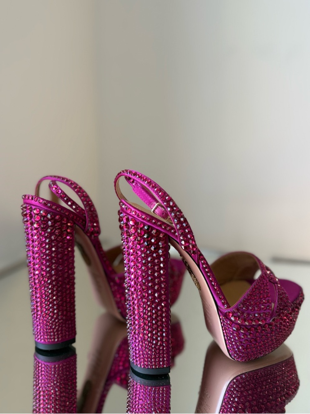New AQUAZZURA Sinner Embellished Satin Platform Sandals In Pink $2,395 35.5 - Picture 11 of 12